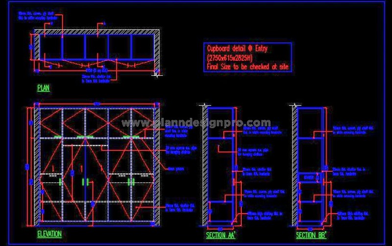 Wardrobe CAD Design- 9' Long with Complete Details